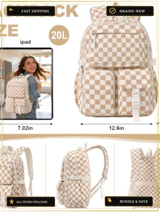 Girls Corduroy Backpack Set with Lunch Box Pencil Case, Laptop Bookbag for
